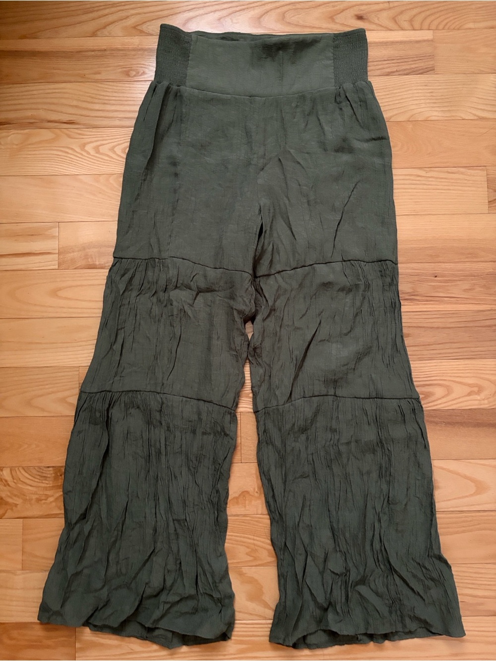 Nanette Lepore High-Waist Olive Wide-Leg Tiered Pants sz M